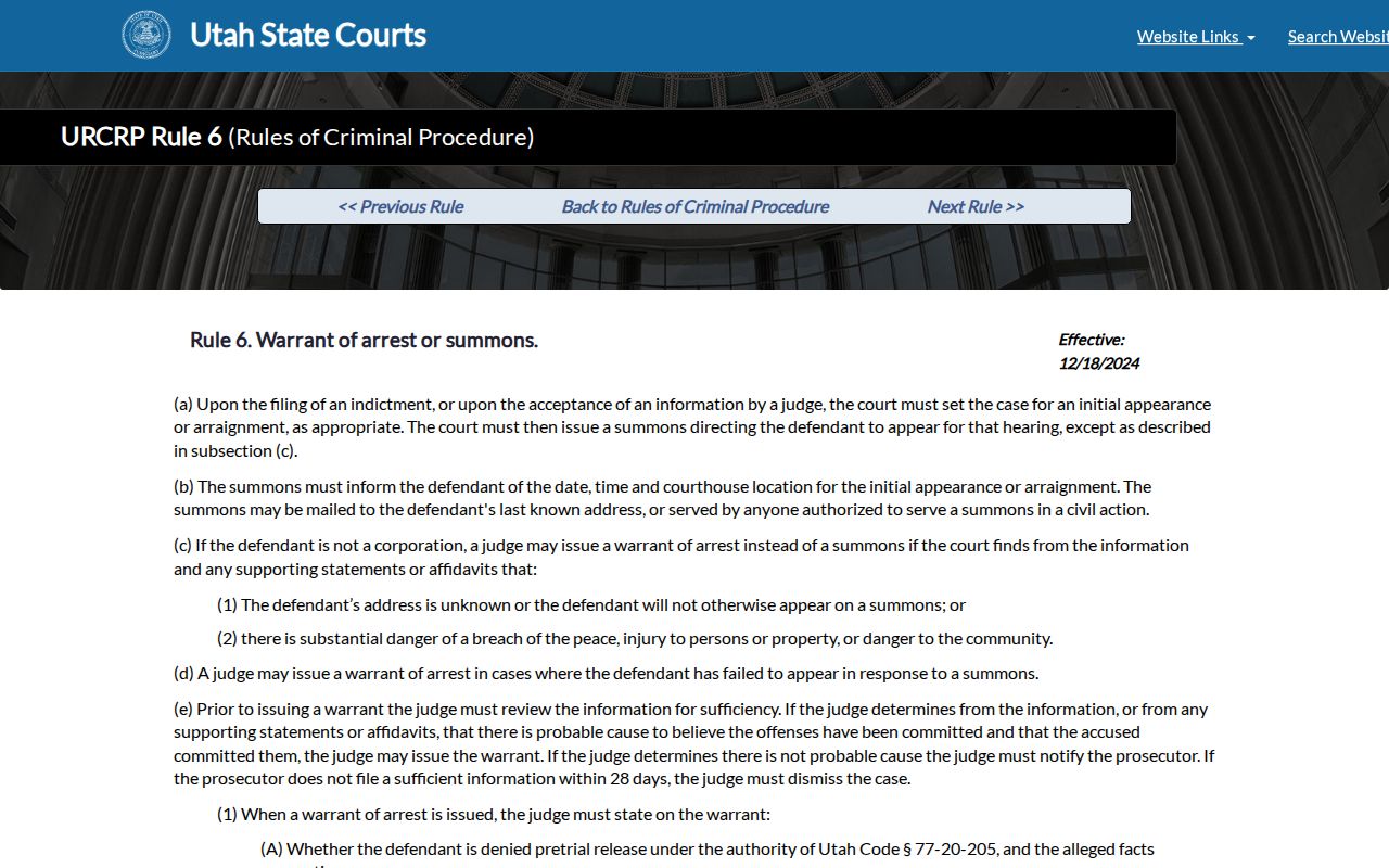 Summit County arrest warrant and summons procedure under Utah Rule 6