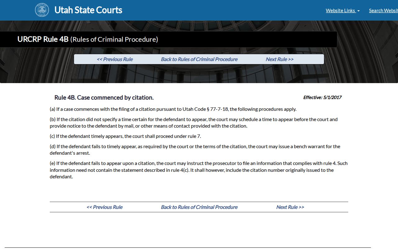 Summit County bench warrant information, Utah Rule 4B on missed appearances